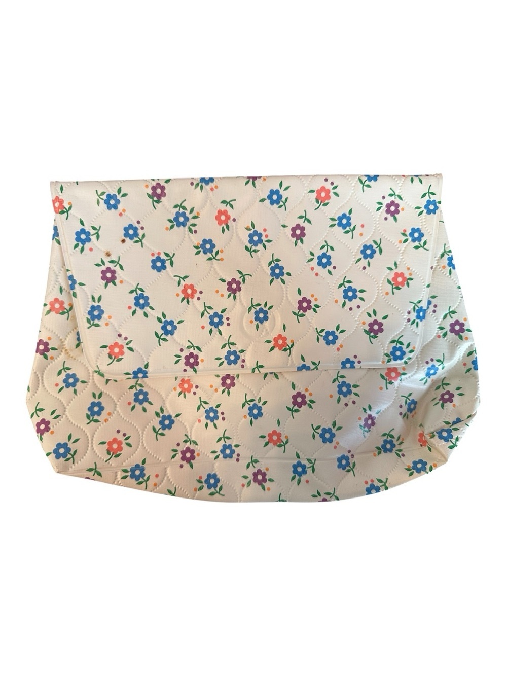 Vintage 70’s Johnson’s Cream Floral Baby Bag with Blue, Purple, and Pink Flowers